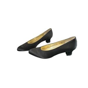 Salvatore Ferragamo Black Satin Low Heel‎ Dress Pump Woman's Shoe Sz 7AA